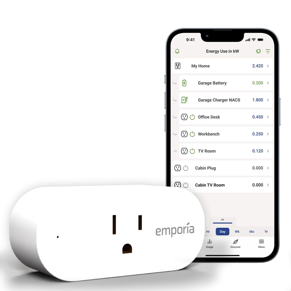 Emporia Energy Monitoring Smart Plug, WiFi Smart Outlet Plug Works with Alexa and Google Home - 15a WiFi Outlet with Timer, Mobile App, Home Energy Monitor, Scheduling - 2.4ghz WiFi Only (1 Pack)