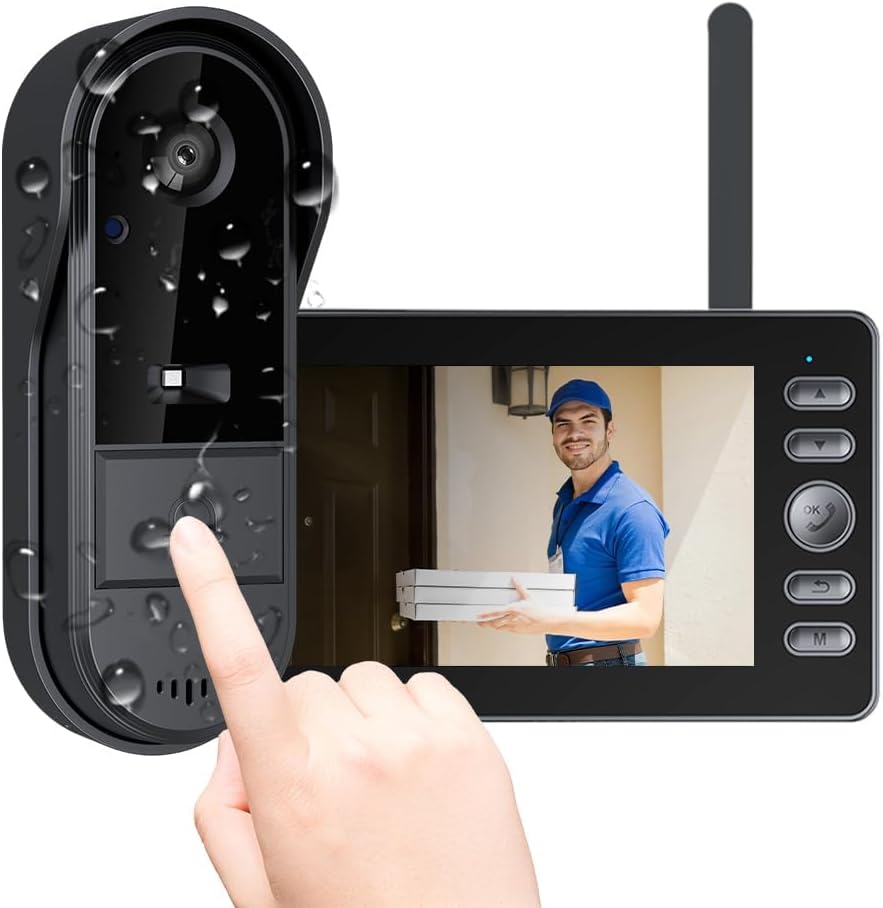 Door Bell Camera Wireless No Subscription with Monitor for Apartment, Timbre con Camara 1080P No App/WiFi Needed, Video Intercom 2-Way Talk,Waterproof Door Bell with Recording & Night Vision