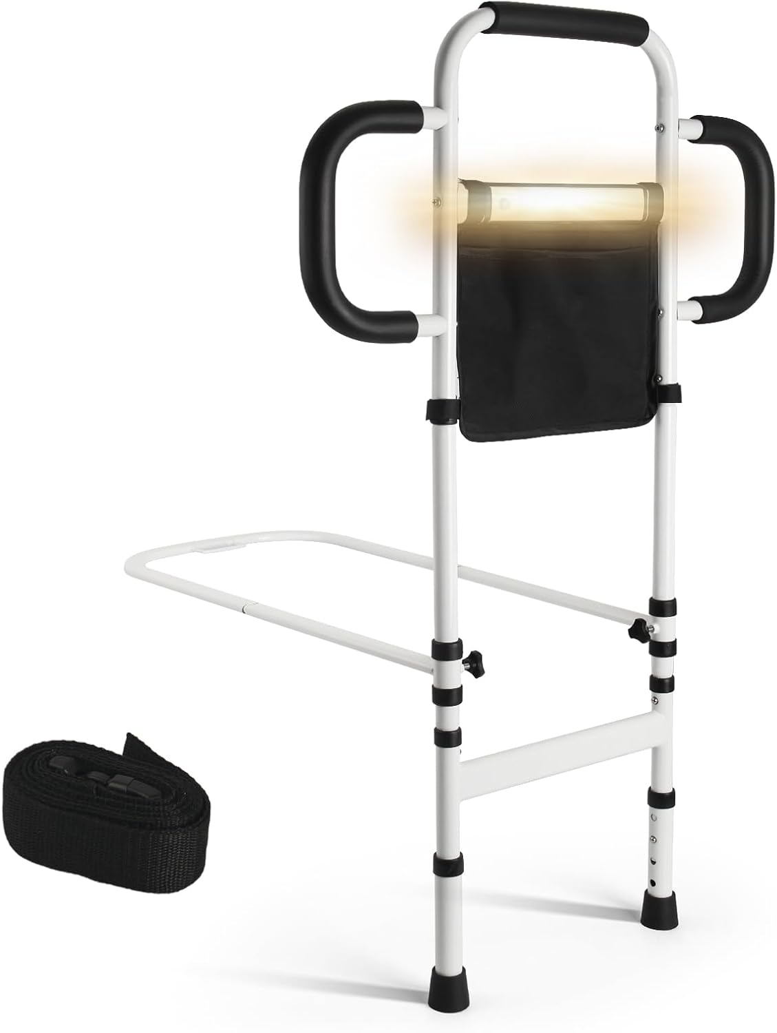 Three Grab Bars Bed Rails for Elderly Adults Safety, Bed Assist Rail with Leg, Adjustable Bedside Handle for Seniors Fall Prevent Bed Cane, Medical Bed Rail Fits Queen, King, Full, Twin