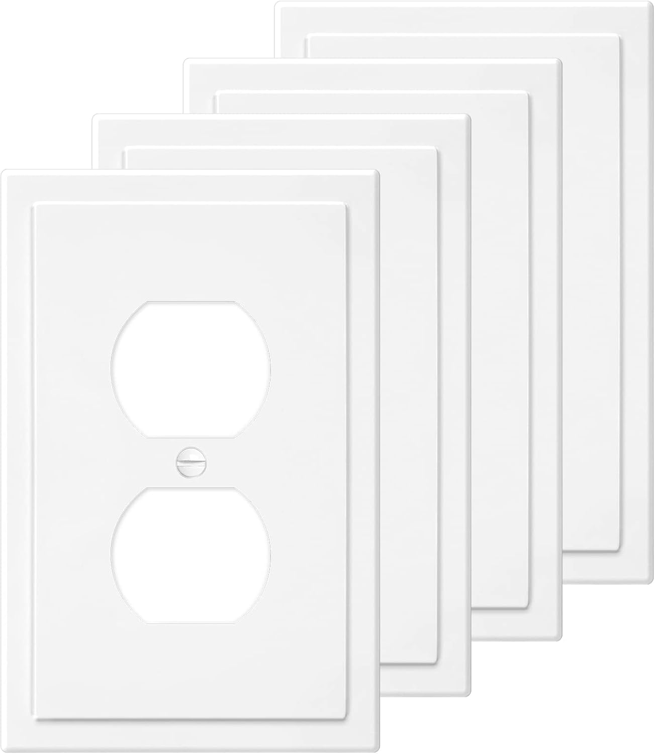 1-Gang Modern Edge Decorative Wall Plate Cover Switch Outlet Single Duplex Electrical Faceplate for Light Switches, Smart Switch, GFCI, Dimmers, Receptacle, USB Outlet (4 Pack, Single Duplex)