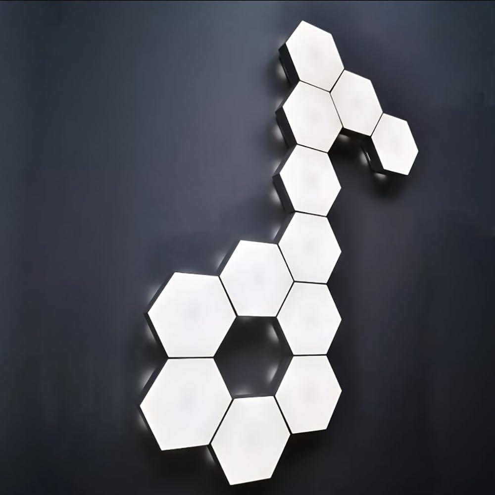 Hexagon Lights, Minimalist White Touch Night Light, Center Touch-Sensitive Wall Panels, Hex Light with USB-Power for Autism, Game Room Decor, Party (6)
