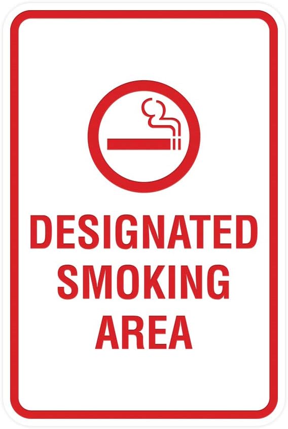 Signs ByLITA Portrait Round Designated Smoking Area Sign with Adhesive Tape, Mounts On Any Surface, Weather Resistant, Indoor/Outdoor Use (White/Red) - Large