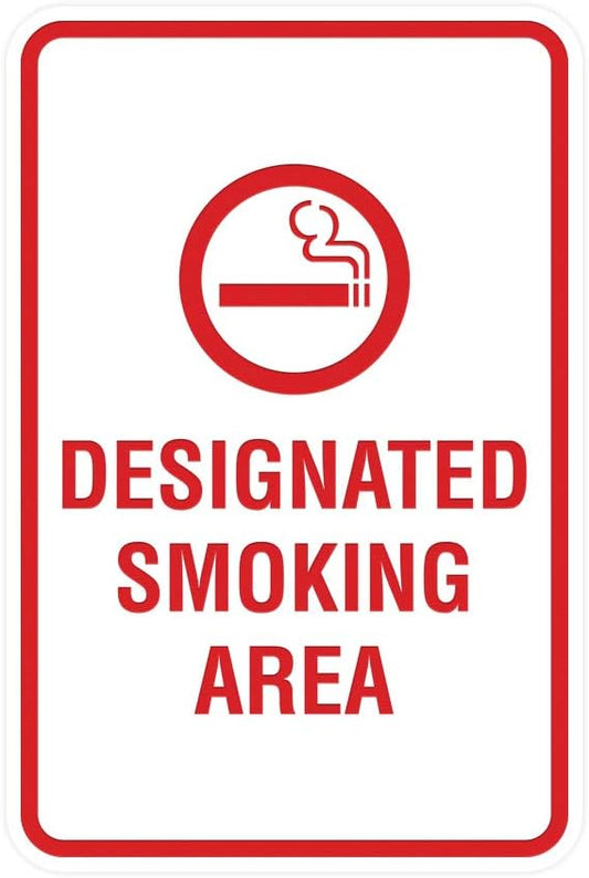Signs ByLITA Portrait Round Designated Smoking Area Sign with Adhesive Tape, Mounts On Any Surface, Weather Resistant, Indoor/Outdoor Use (White/Red) - Medium 2 Pack
