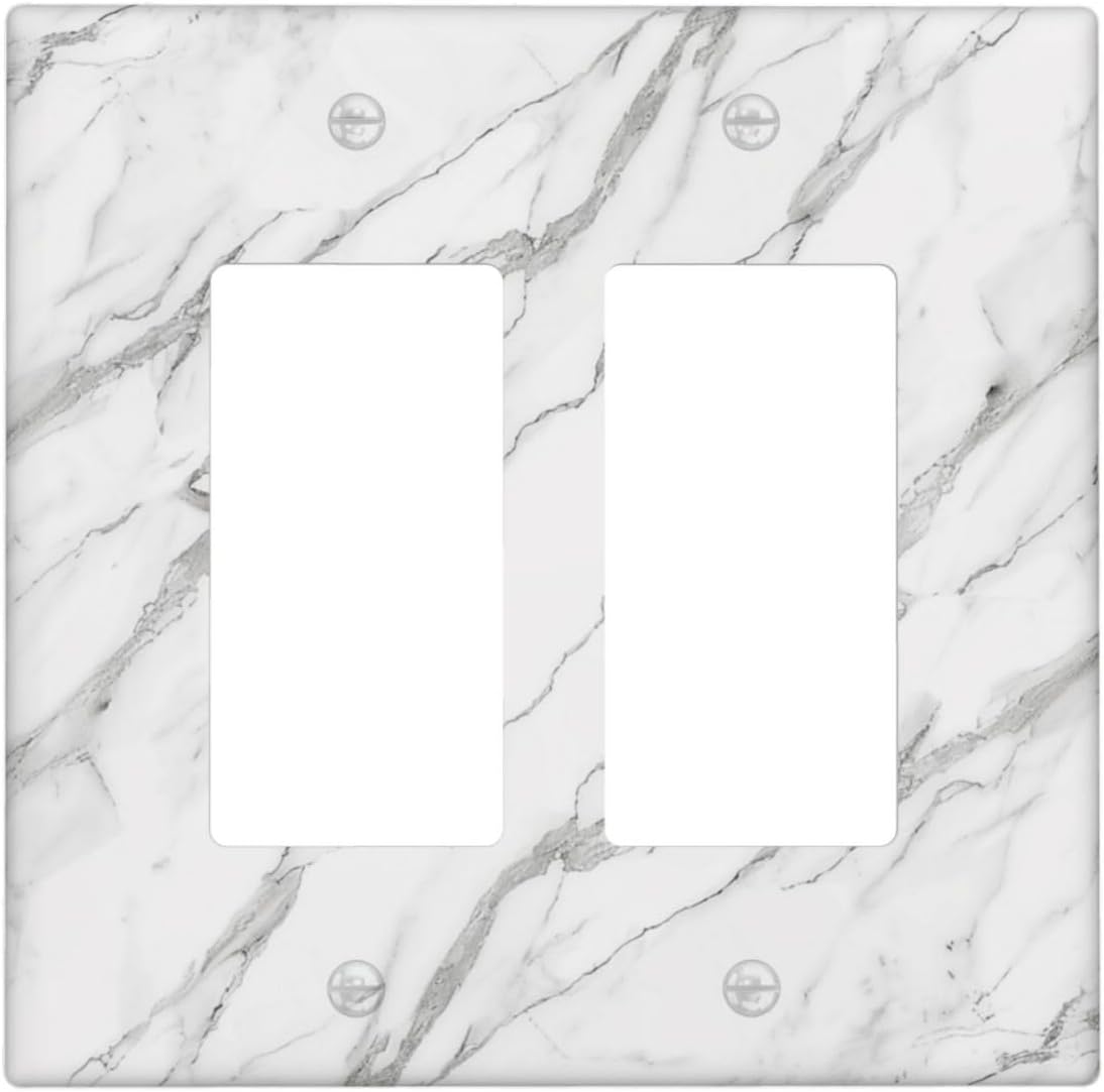 Decorative Outlet Covers Modern Grey Marble Texture 2 Gang Light Switch Cover Plate Double Rocker Wall Plates for Electrical Outlets Switch Plate Covers for Bedroom Kitchen Home Decor