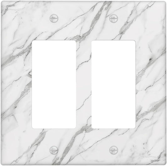 Decorative Outlet Covers Modern Grey Marble Texture 2 Gang Light Switch Cover Plate Double Rocker Wall Plates for Electrical Outlets Switch Plate Covers for Bedroom Kitchen Home Decor
