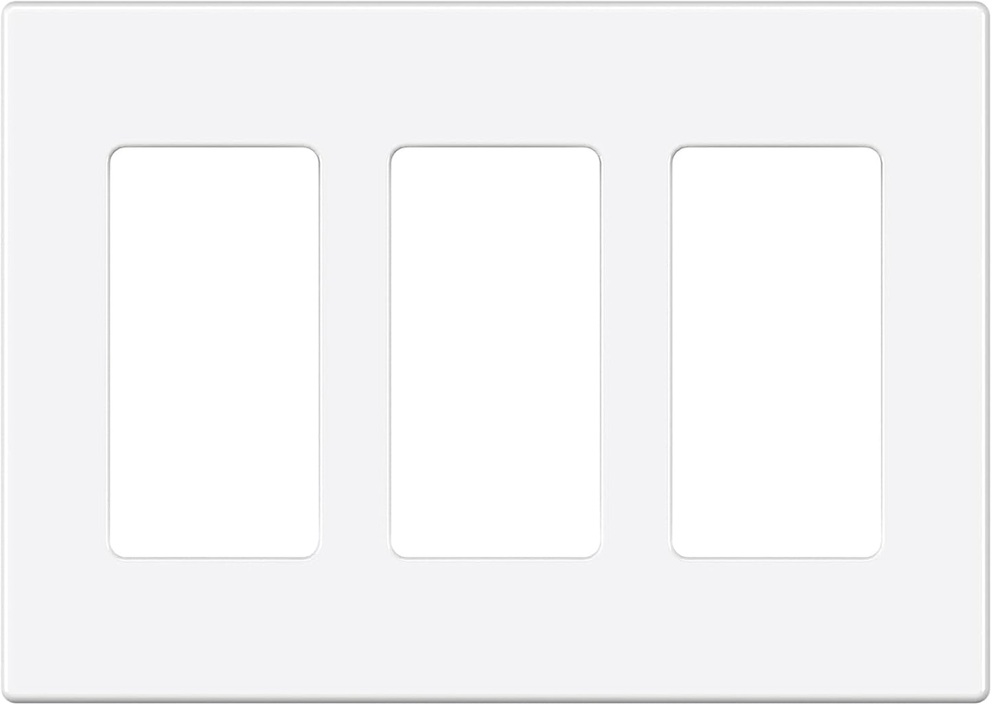 EMITEVER 3-Gang Screwless Decorator Wall Plate Cover for Receptacle Outlet & Light Switch, Standard Size 4.53"H x 6.38"W, Unbreakable Thermoplastic Faceplate, UL Listed, Matte White 1-Pack