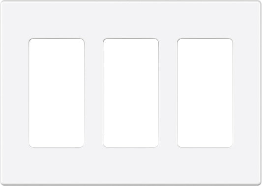 EMITEVER 3-Gang Screwless Decorator Wall Plate Cover for Receptacle Outlet & Light Switch, Standard Size 4.53"H x 6.38"W, Unbreakable Thermoplastic Faceplate, UL Listed, Matte White 1-Pack