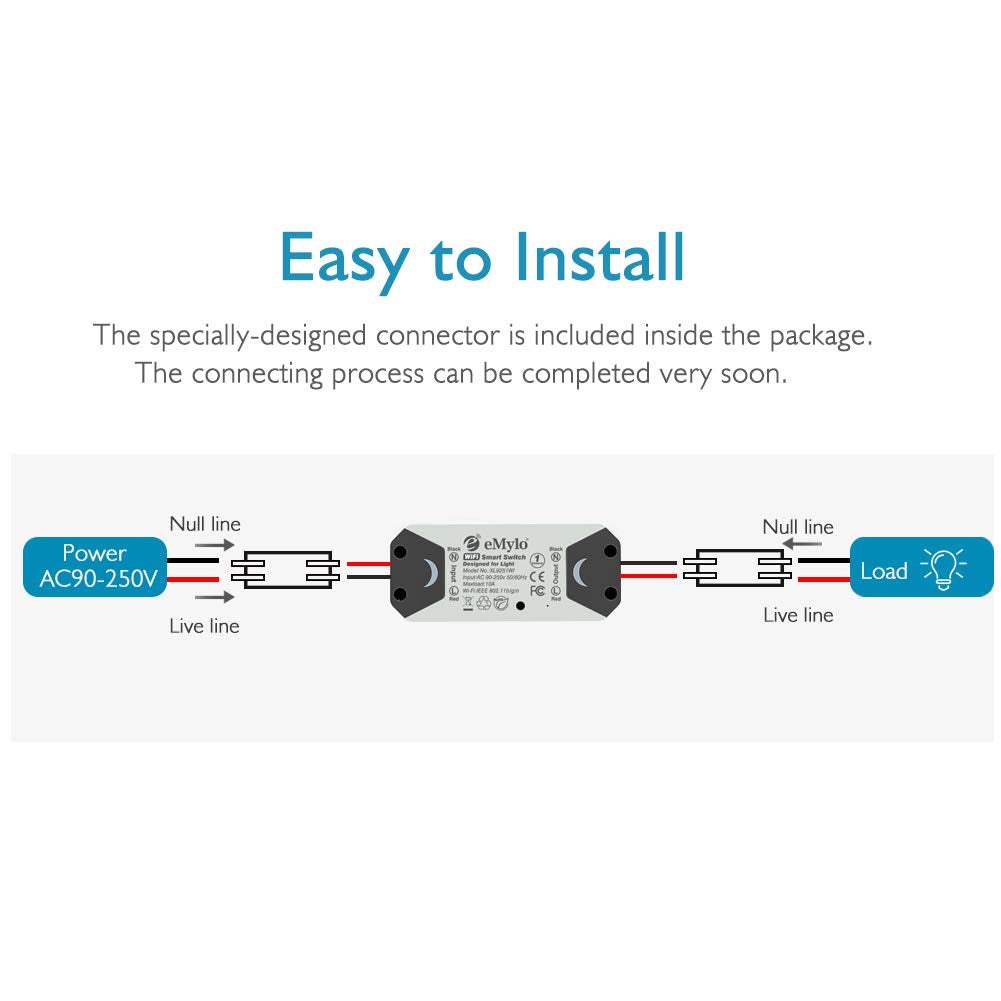 eMylo Smart WiFi Light Switch Wireless Relay Switch Module Remote Control Home Automation Timers Compatible with Alexa Echo Google Home iPhone Android App (6 Pack)