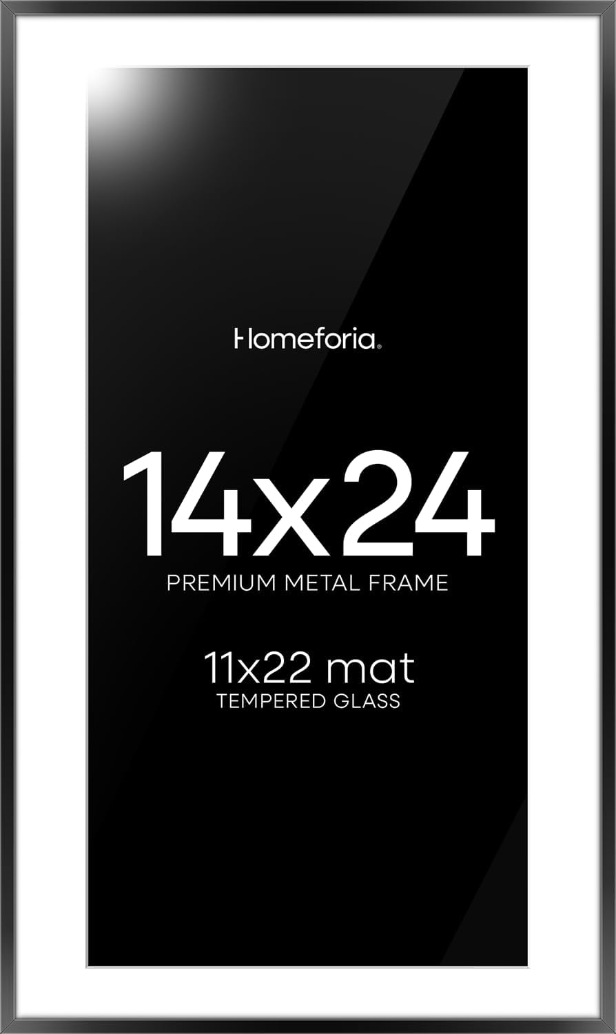 Homeforia 14x24 Picture Frame Black, High End Metal 14x24 Poster Frames with Mat 11x22 for Photo, 14 x 24 Black Frame Matted to 11 x 22 inch Print, 24x14 Thin Frame, Tempered Glass, Wall Kit, Set of 1