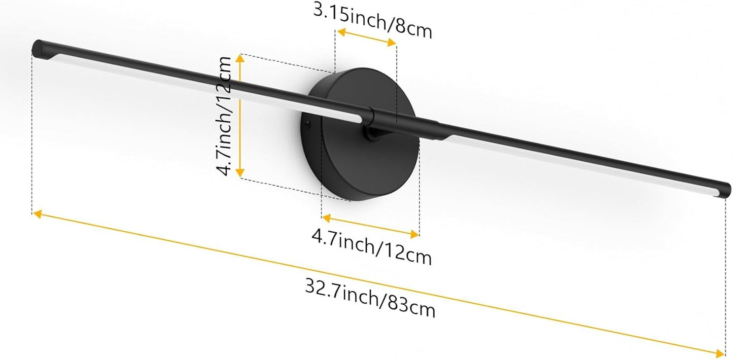 Modern Wall Sconce for Bathroom & Bedroom - 33In Black Vanity Light Fixture - 3000K Warm Light - 360 Rotate Over Mirror