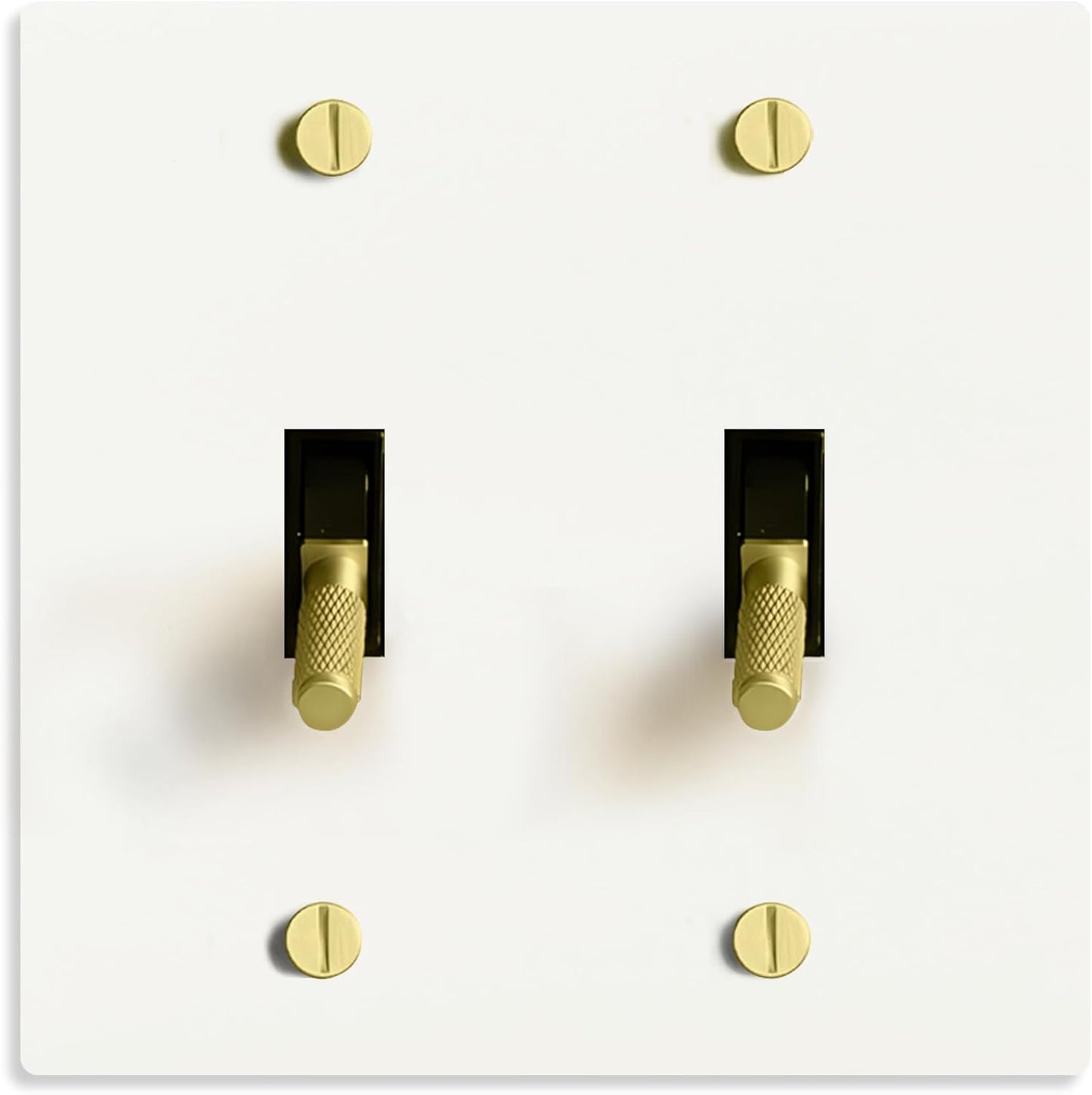 Select 15A 120V AC 2-Gang Toggle Switch, White with Solid Brass Vintage Style Single Pole 3 Way Compatible Wall Mount Toggle Switch, Included Faceplate & Switch Module, UL Listed