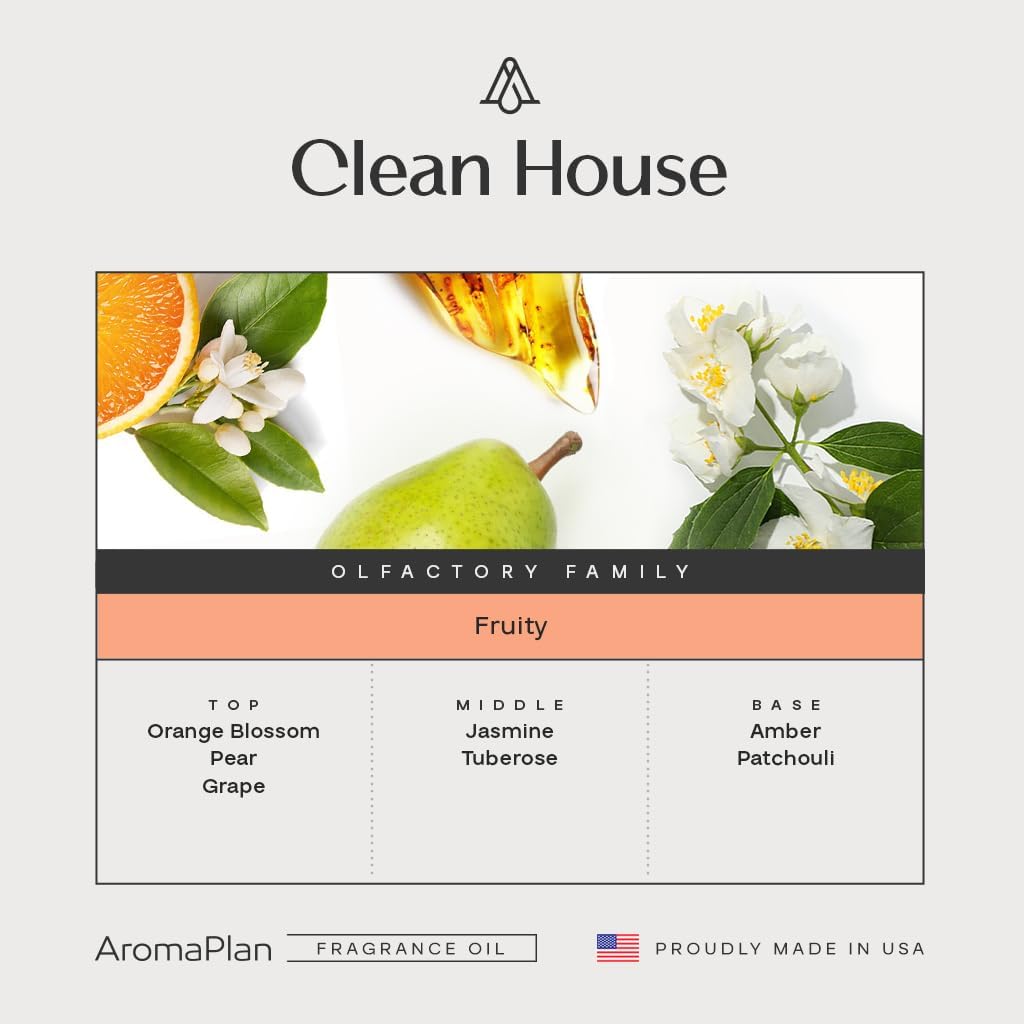 AromaPlan Scents, Clean Smelling Essential Oils, Clean House (5 Fl Oz /148ml) 2 Pack-Fresh Scent Essential Oil for Diffuser, USA Fragrance, Bigger Bottle, Bolder Aroma & Longer Lasting