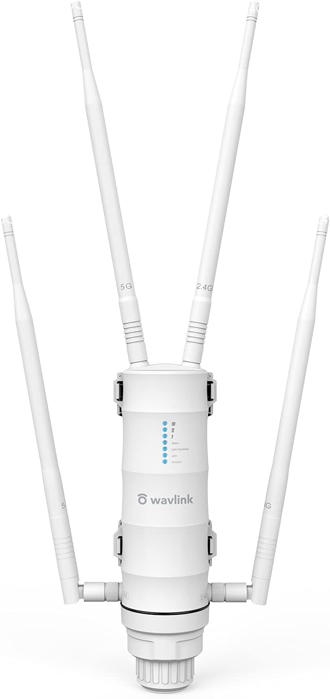 WAVLINK AC1200 Outdoor WiFi Extender, 2025 Long Range Dual Band 2.4GHz+5GHz Weatherproof WiFi Access Point with POE, High Power Signal Booster, Router/AP/Repeater Mode, 4x7dBi Antennas for Home & Yard