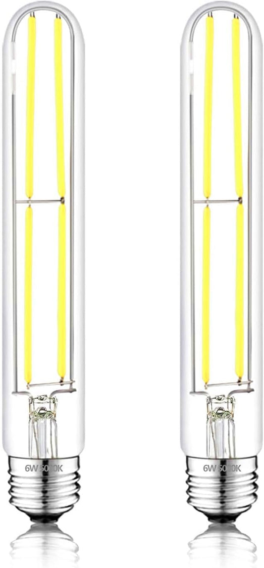 7.3 Inch E26 Led Bulb 6W Dimmable, 5000K Daylight Edison Bulbs 800LM, Equal 80 Watt Tubular T10 T9 Long Clear Glass Light Bulb for Pendant Pipe Wall Sconces Chandeliers - 2Pack