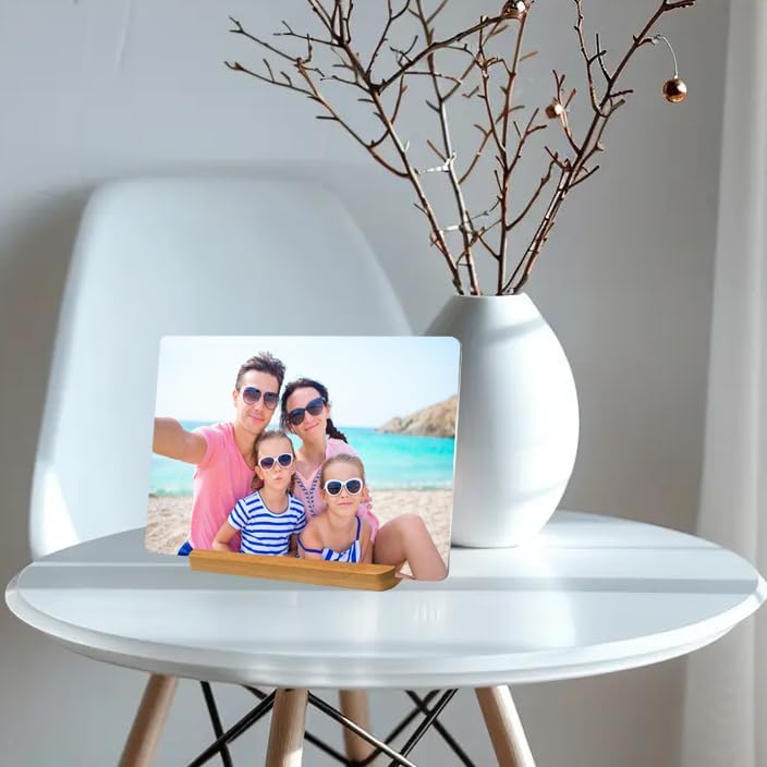 Custom Metal Photo Prints Personalized Picture Gifts with Natural Bamboo Base for Family, Friends and Lovers (Vertical)