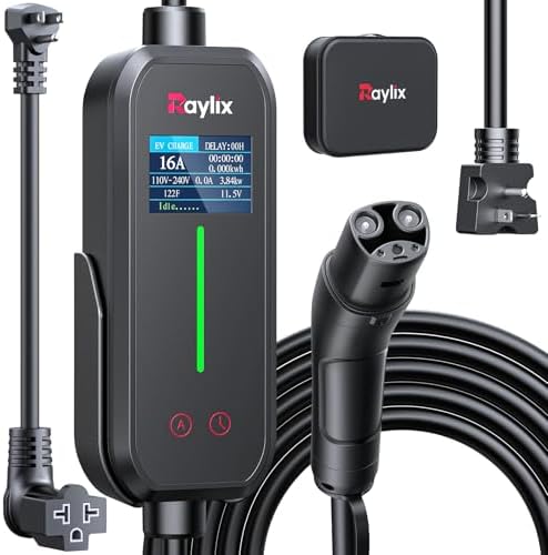 12A-16A Level 1&2 Charger for Tesla Adjustable Current, Delay Charge & Smart Display NACS Mobile/Home Charger, 21ft Mobile Connector Cable for Model X/Y/3/S/Cybertruck, NEMA 6-20/5-15 Plug, 110-240V