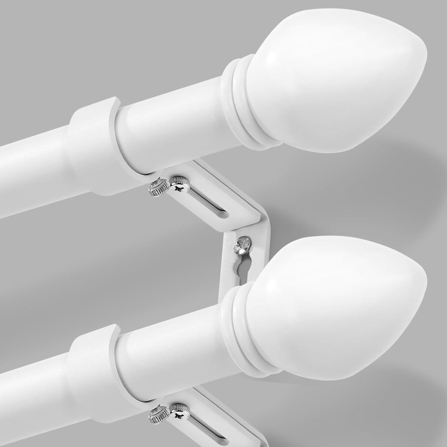 Curtain Rods for Windows 16 to 136 inches, Curtain Rod Max Adjustable Length to 146 in, Drapery Rod 1 inch Diameter with Modern Knobs Finials (White, 16" to 136" - Set of 2)