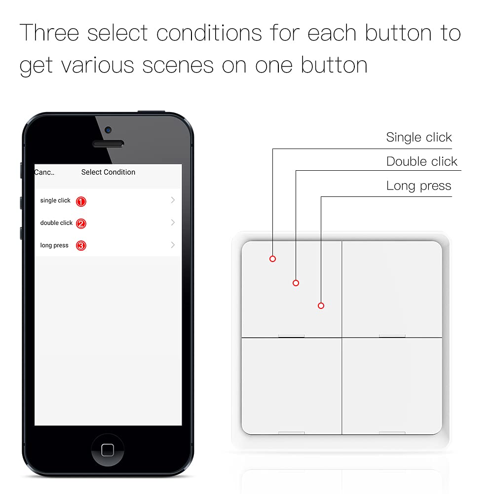 MOES Wireless Smart Scene Switch Button, Require MOES HUB, Zigbee Connection Tuya Battery Powered Included 12 Scene Controller for Smart Home Automation 4 Gang Black