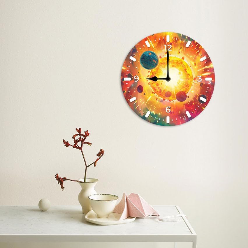 10 in Cosmic Connection -4 Wood Wall Clock – Digital Time Display, Smart Home Compatible for Bedside or Workspace