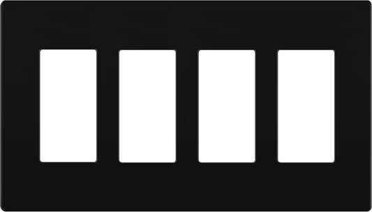 LIDER Matte Finish Quadruple Decorator Switch Cover, Screwless Wall Plate, Mid-Size 4-Gang 4.88" x 8.58", Polycarbonate Thermoplastic, UL Listed, LSWP-34M-BK, Black