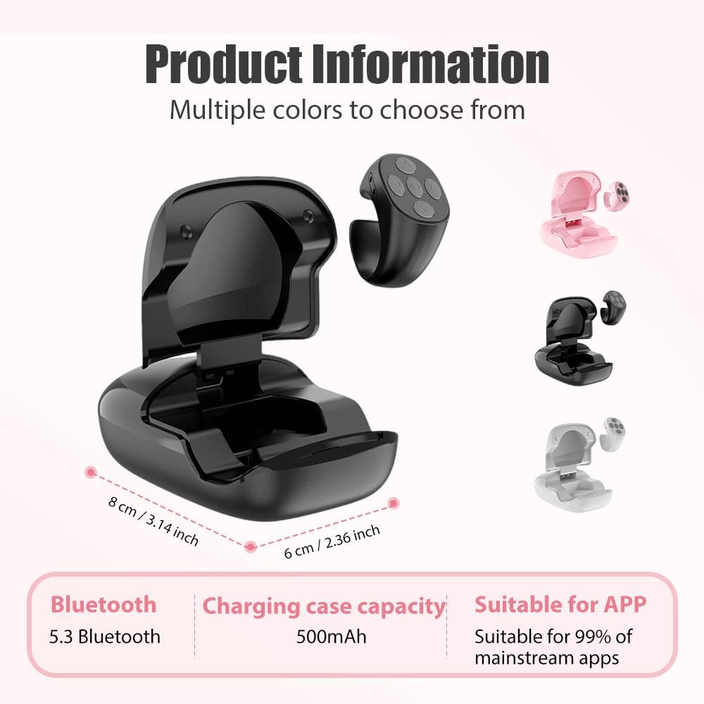 Fingertip Wireless Bluetooth Remote Control, 2026 New Bluetooth Ring Scroller Video Scrolling Ring Remote Control Page Turner (White, with Charging Base)