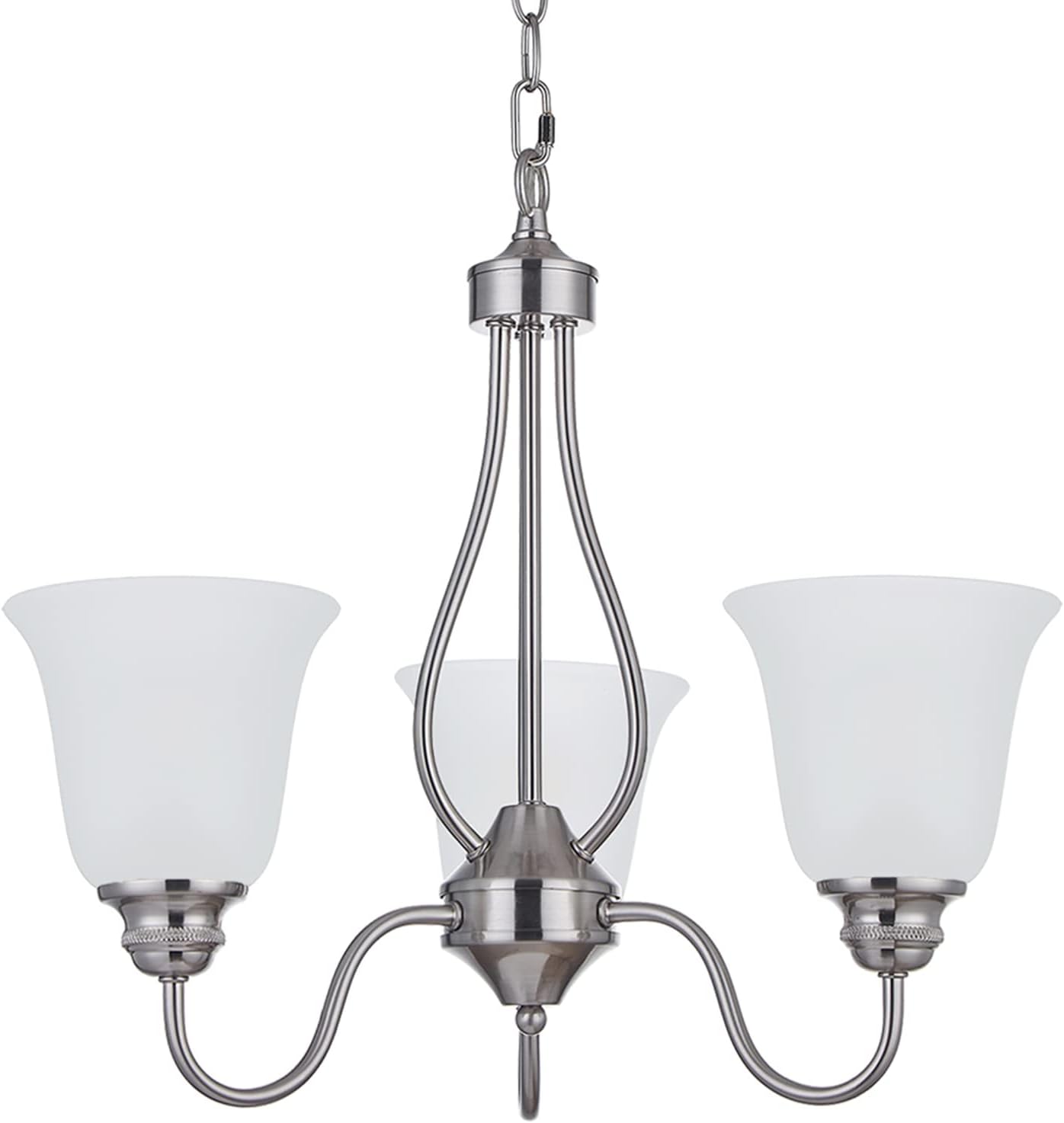 3 Light Chandelier with Brushed Nickel Finish, Classic Style Ceiling Light Fixture with Frosted Glass Shade for Meeting Room Dining Room Living Room Corridor, LED Bulb(not Include)