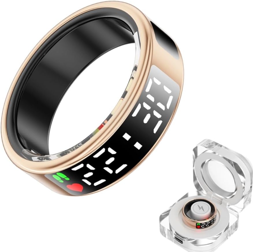 Smart Ring Health with LED Display Screen, Activity Tracker/Heart Rate/SpO2/Sleep/Step, Bluetooth Connection Smart Rings for Women Men, IP68 Waterproof Smart Ring for iPhone & Android (Gold, 11)