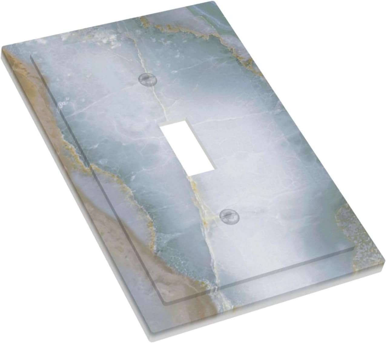 Decorative Light Switch Cover Colored Art Marble Golden Line 1 Gang Single Toggle Device Electrical Faceplate Switchplates Decorator Outlet Wall Plate For Bathroom Kitchen Decor