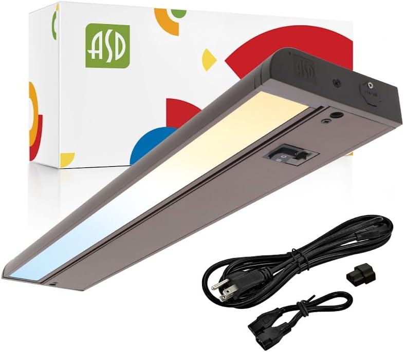 ASD Swivel LED Under Cabinet Lighting Bronze, 18 Inch 8W, Hardwired or Plug-in, 2700K/3000K/4000K, Hi/Low Switch, Rotatable Lens, Dimmable Linkable Under Counter Light for Kitchen, ETL & Energy Star