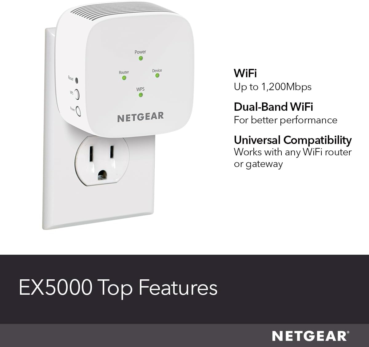 NETGEAR WiFi Mesh Range Extender (EX5000) - Covers up to 1,000 sq.ft. and 15 Devices with AC1200 Dual Band Wireless Signal Booster & Repeater (up to 1200 Mbps Speed) – Compact Wall Plug Design