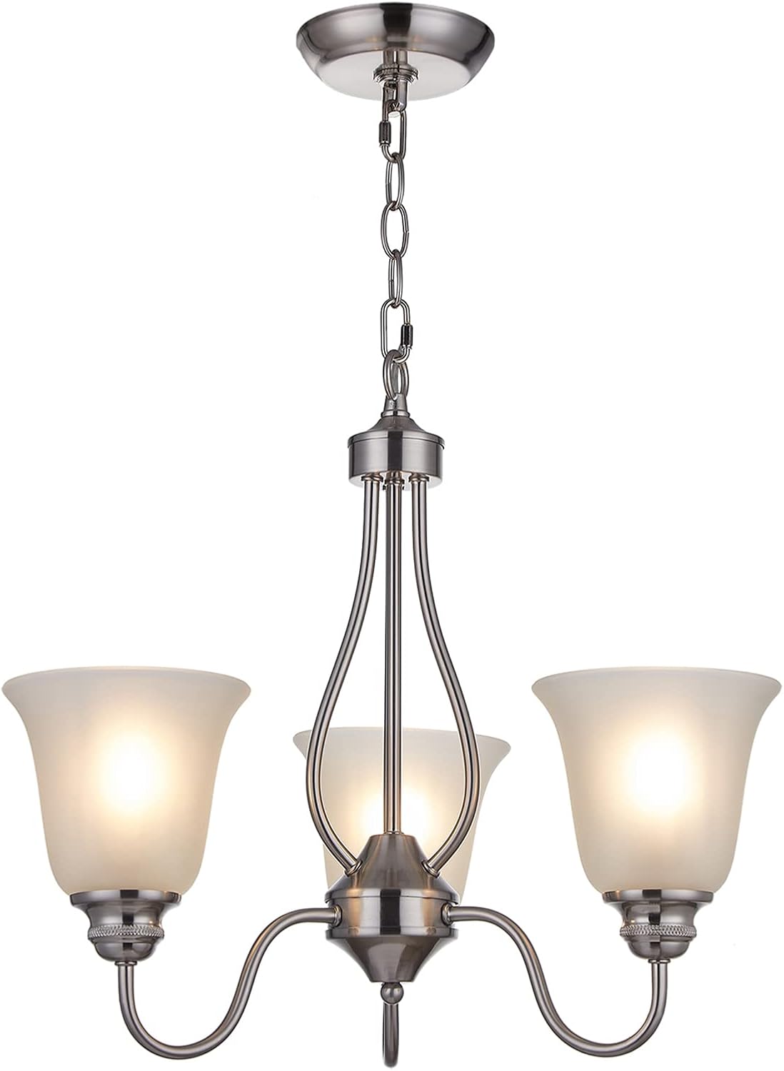 3 Light Chandelier with Brushed Nickel Finish, Classic Style Ceiling Light Fixture with Frosted Glass Shade for Meeting Room Dining Room Living Room Corridor, LED Bulb(not Include)