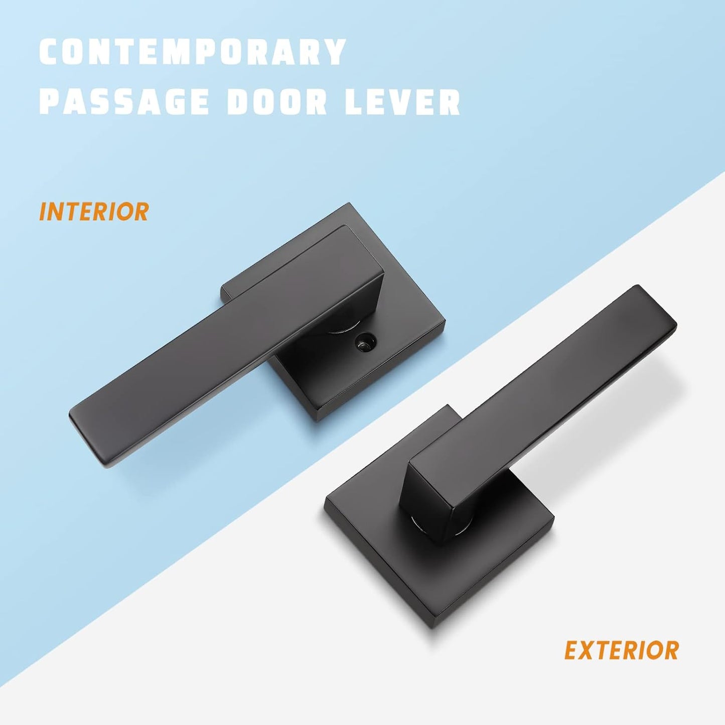 KNOBWELL 10 Pack Premium Matte Black Door Handle Passage Lever Heavy Duty Handleset, Closet Door Handles for Left or Right Handing, Modern Square 2.07 lb Doorknob