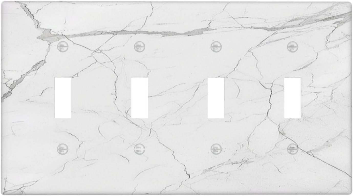 Light Switch Covers White Grey Abstract Modern Marble Quad Toggle Electrical Faceplate 4 Gang Wall Plate Decorative Switch Plates for Bathroom Kitchen Decor