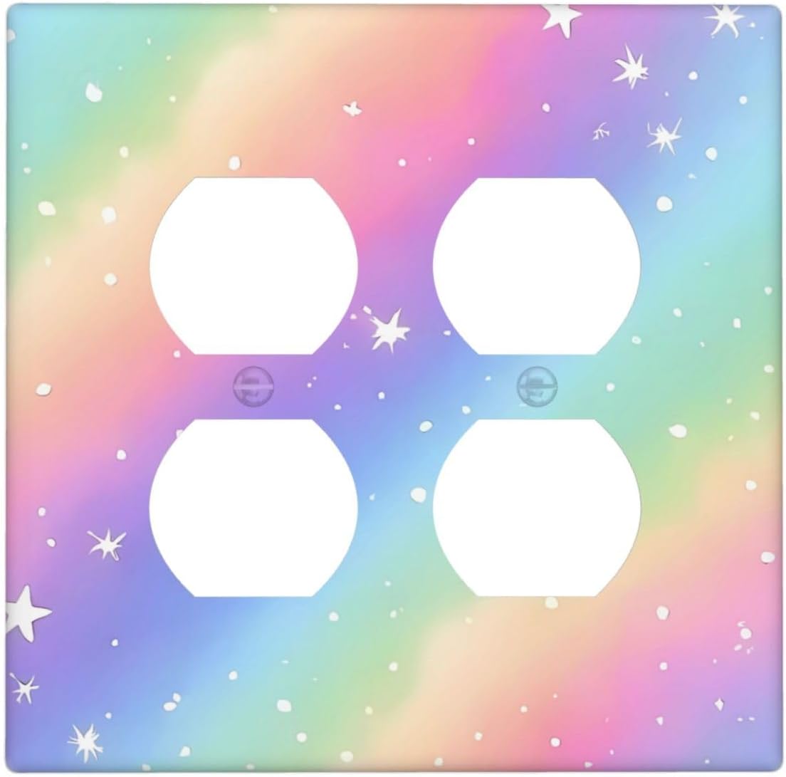 Decorative Outlet Covers Pink Blue Purple Iridescent Rainbow 2 Gang Light Switch Cover Plate Double Duplex Wall Plates for Electrical Outlets Switch Plate Covers for Bedroom Home Decor