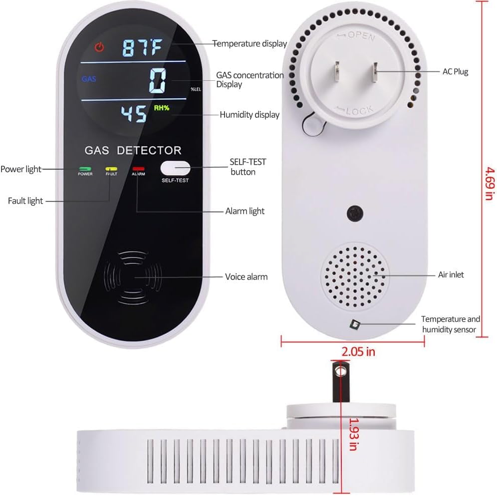 2 Packs Gas Detector & Alarm, KH Alert 3 in 1 Natural Gas Detectors & Propane Gas Detectors for Home & RV, Combustible Gas Leak Detector Monitor for LNG, LPG, Methane