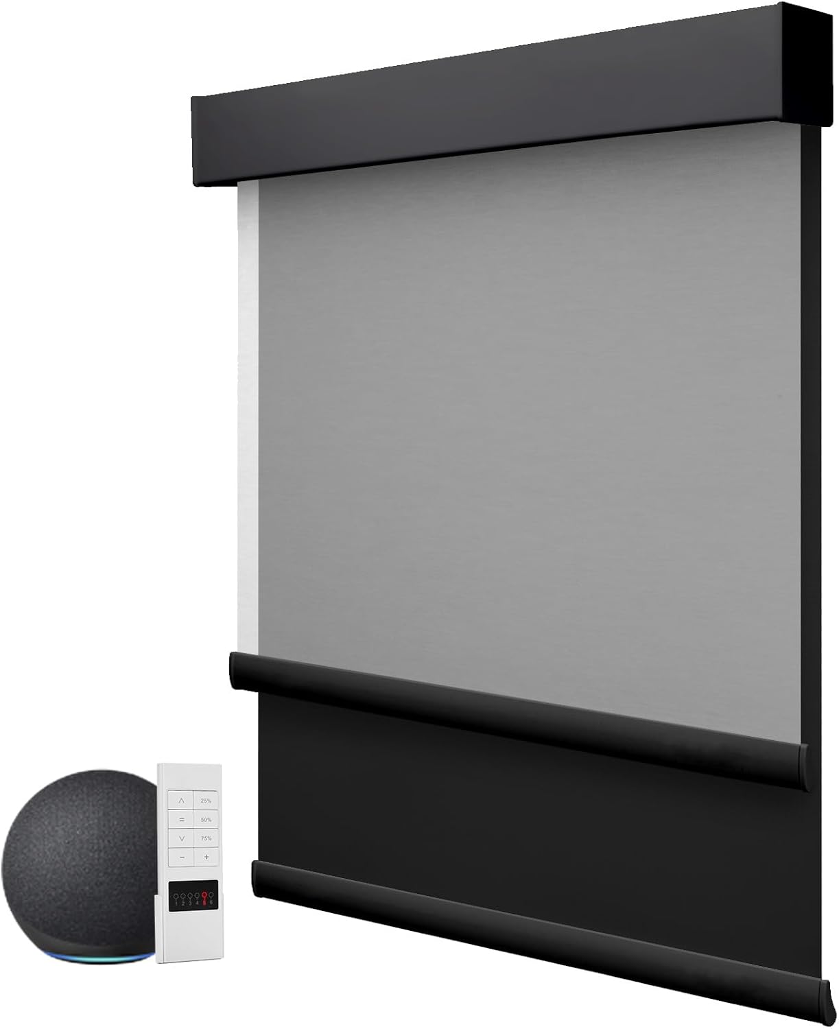 ZSTARR Motorized Day and Night Dual Smart Blind for Window with Valance Rechargeable Motor,Blackout Roller Shade Custom Size,with Valance Suitable for Home,Office (Full Blackout Pure Black)