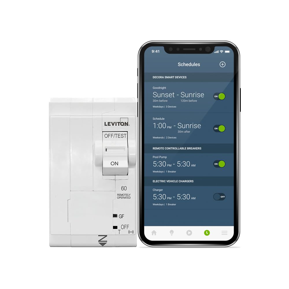 Leviton 2nd Gen Smart Circuit Breaker with Remote Control, GFCI, 2-Pole 60 Amp, 120/240-Volt and 120/208-Volt, 10kA Interrupt Rating, LB260-GST