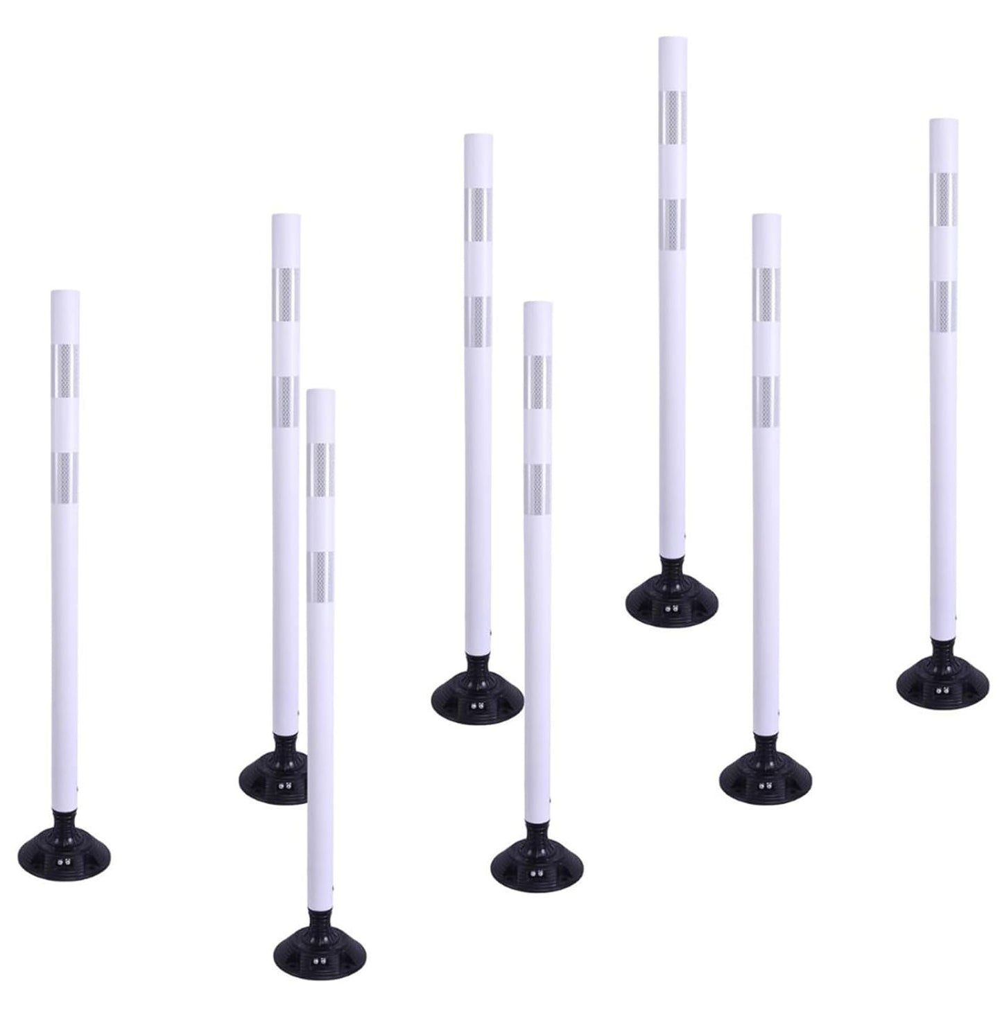 BESEA 8 Pack 36 Inch Traffic Delineator Posts with Reflective Collars White Road Cones,White Durable Flexible Safety Cones for Construction, Parking Lot, and Roadway Use