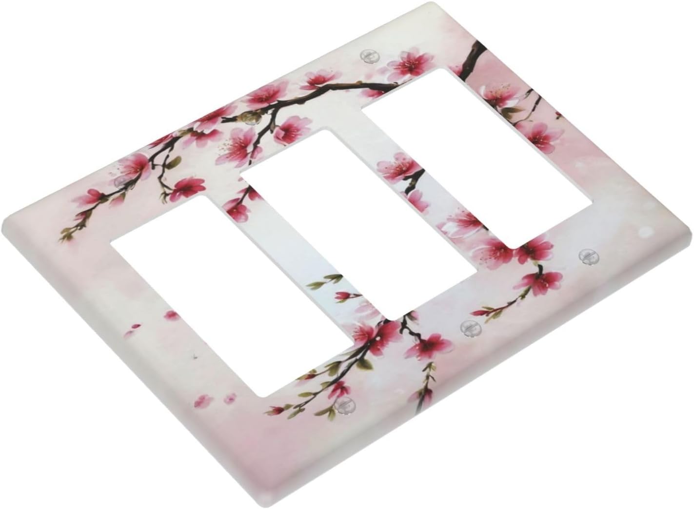 Branch with Pink Flowers 3 Gang Rocker Triple Outlet Wall Plate Decorative Switchplate Cover Faceplate GFCI Light Switch Covers for Farmhouse Living Decor