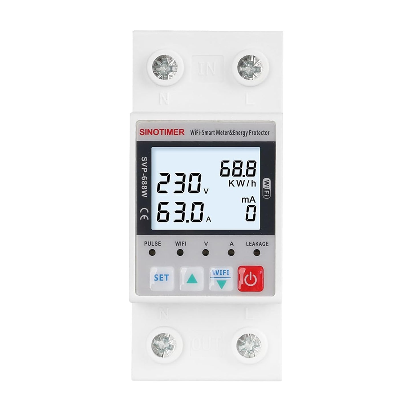 WiFi Smart Energy Meter AC 63A 80-300V WiFi Earth Leakage Over Under Voltage Protector Circuit Breaker Din Rail Electricity Energy Monitor APP Remote Control Smart Life 230V (LCD)