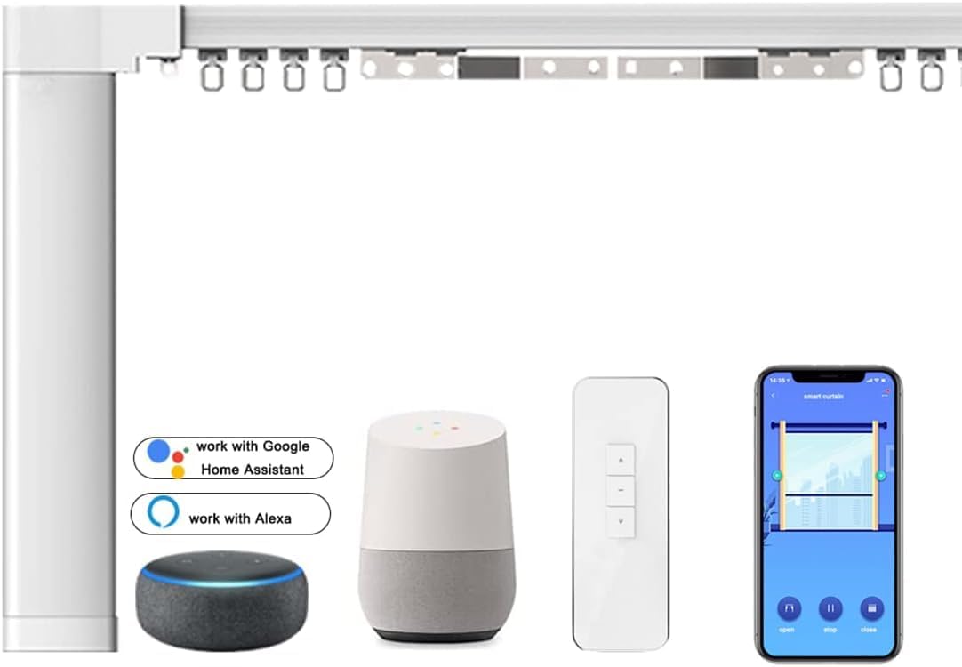 Celling Smart Curtains System, Electric Track with Adjustable Rail,Automatic Curtain Opener,Motorized Curtains Rods With Remote, Compatible with Alexa/Google Home (Up to 244in)