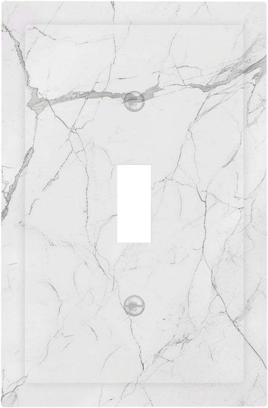 Decorative Light Switch Cover White Grey Abstract Modern Marble 1 Gang Single Toggle Device Electrical Faceplate Switchplates Decorator Outlet Wall Plate for Bathroom Kitchen Decor