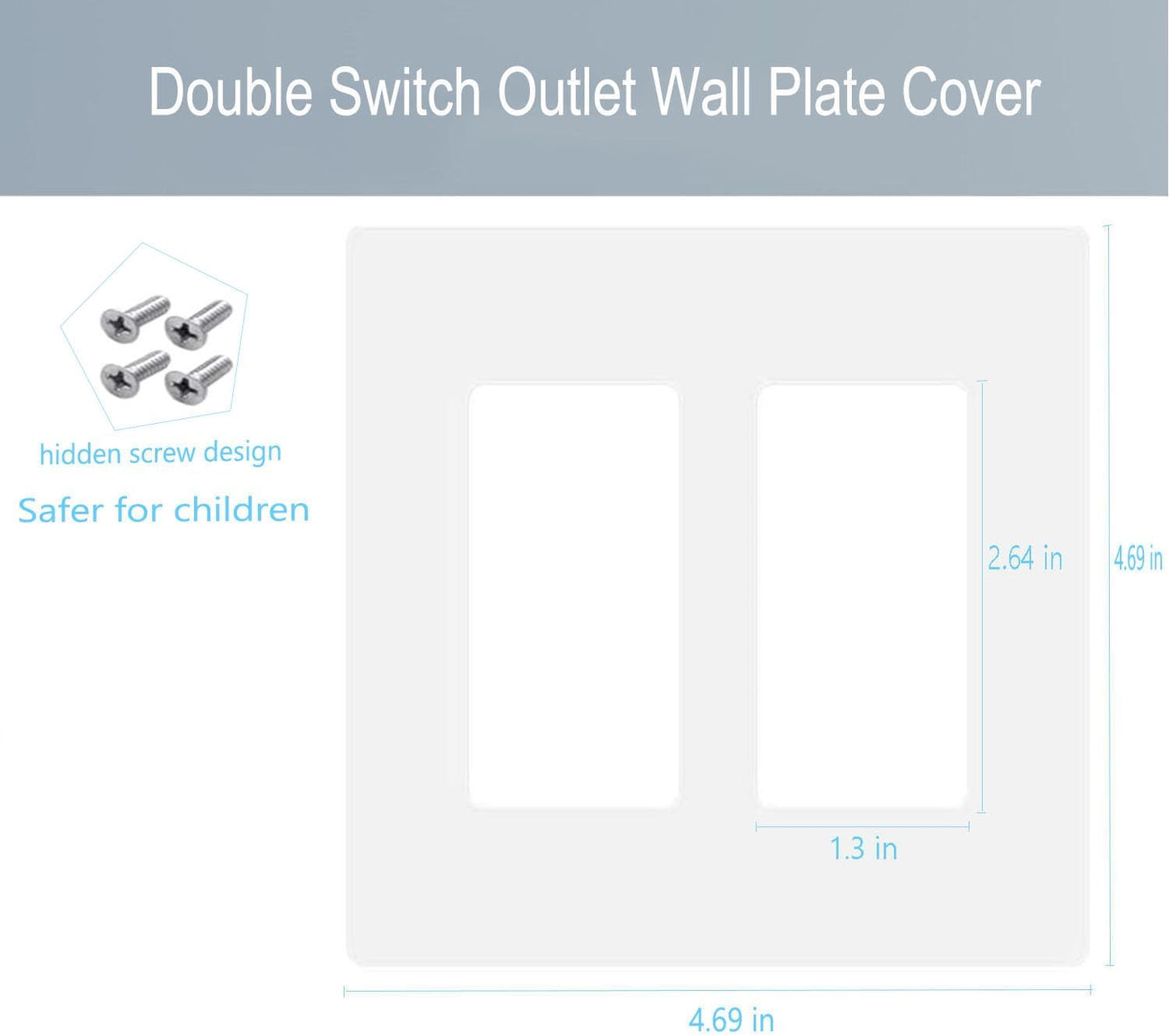 2-Gang Screwless Decorator Wall Plate Cover Double Switch Outlet Electrical Faceplate for Light Switch, Smart Switch, Receptacle, Dimmers, USB Outlet, GFCI, Child Safe Cover Plate, White (4-Pack)