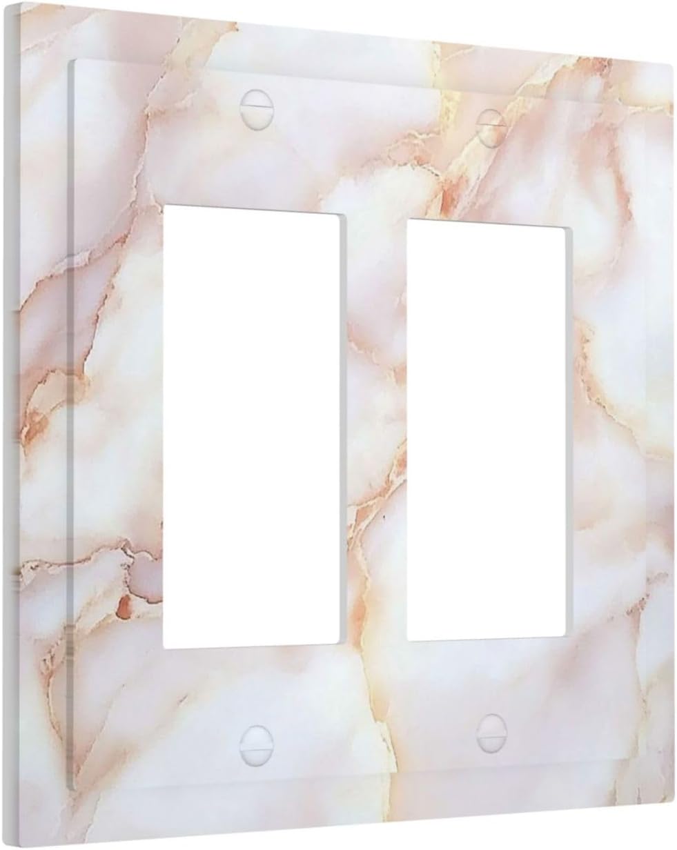 Decorative Outlet Covers Pink Jade Marble Granite 2 Gang Double Gfci Rocker Electrical Wall Panels Light Switch Cover Plate For Bathroom Kitchen Decor