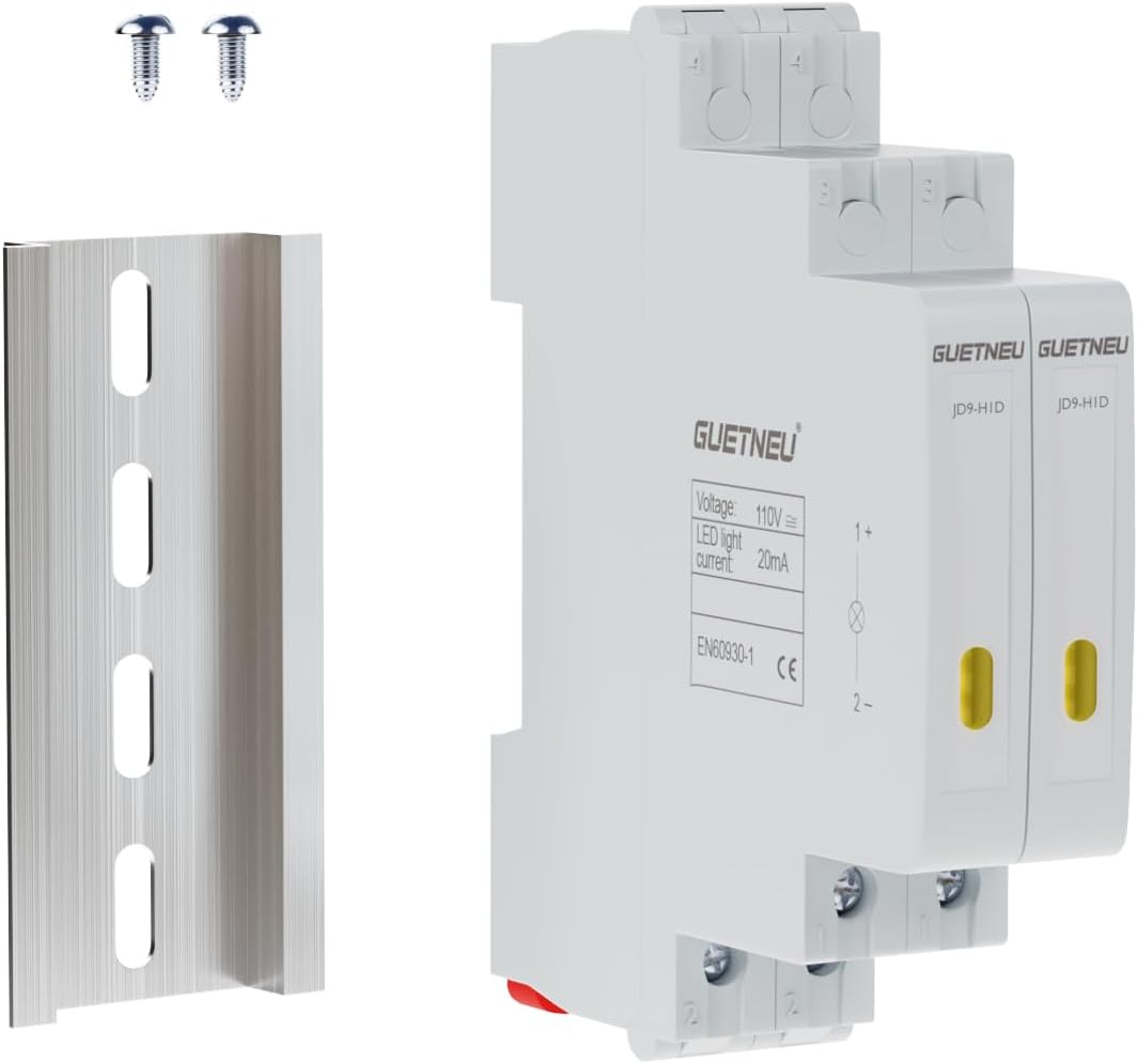 2Pcs C45 DIN Rail Mount Indicator Light, LED Indicator Light, 110 VAC/DC Signal Lamp, with 80 mm DIN Rail & Screws, Ideal Light for Indicating Circuit Status, CE (Yellow)