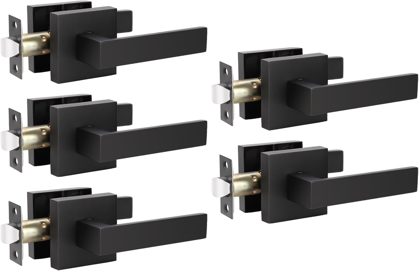 KNOBWELL 5 Pack Heavy Duty Matte Black Door Handle, Interior Door Handle Passage Lever Hall and Closet Doorknob, Left or Right Handing, 2.07 lb One Lever