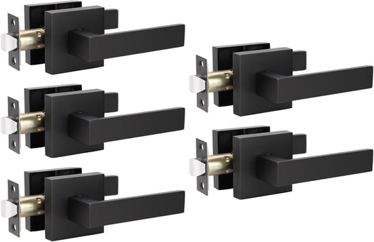 KNOBWELL 5 Pack Heavy Duty Matte Black Door Handle, Interior Door Handle Passage Lever Hall and Closet Doorknob, Left or Right Handing, 2.07 lb One Lever