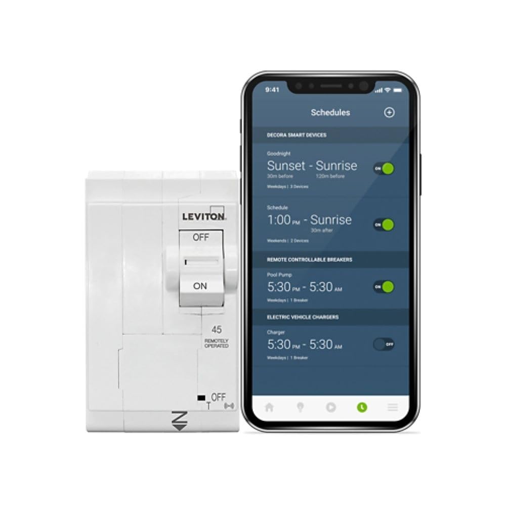 Leviton 2nd Gen Smart Circuit Breaker with Remote Control, Standard, 2-Pole 45 Amp, 120/240-Volt and 120/208-Volt, 10kA Interrupt Rating, LB245-ST
