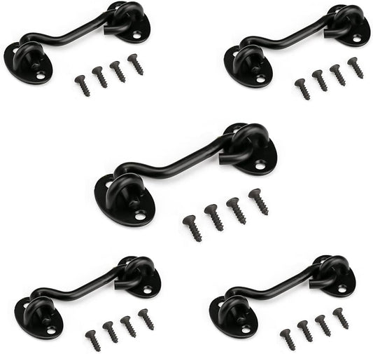 3” Barn Door Lock Gate Latch 5 Pack,Privacy Hook and Eye Latch, Easy Lock for Wooden Fence, Screen Door, Outdoor Fence, Black
