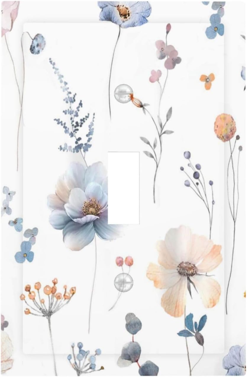 Wildflowers Plant Leaves Floral Berry Decorative Light Switch Cover 1 Gang Single Toggle Device Electrical Faceplate Switchplates Decorator Outlet Wall Plate for Bed Room Living Room Decor